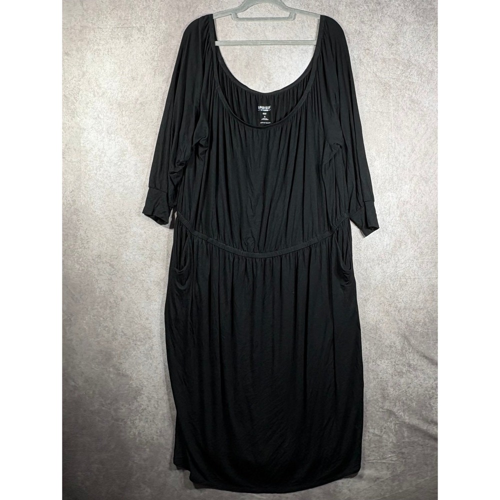 Torrid‎ Blouson Dress Womens Size 4X Black Knit Midi Off The Shoulder Side Slits